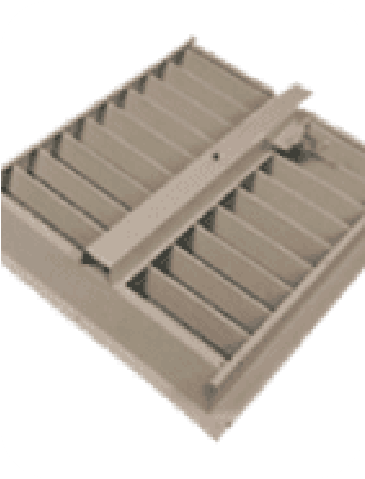 Butler adjustable blade louver with aluminum blades, self‑flashing metal building flange, and manual actuation for airflow control