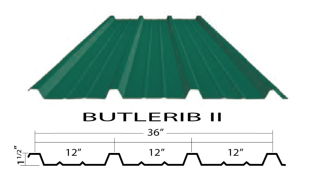 Butlerib II metal roof panel delivering durable long‑term performance with 1 1/2 inch ribs, sealant grooves, and Butlercote finish