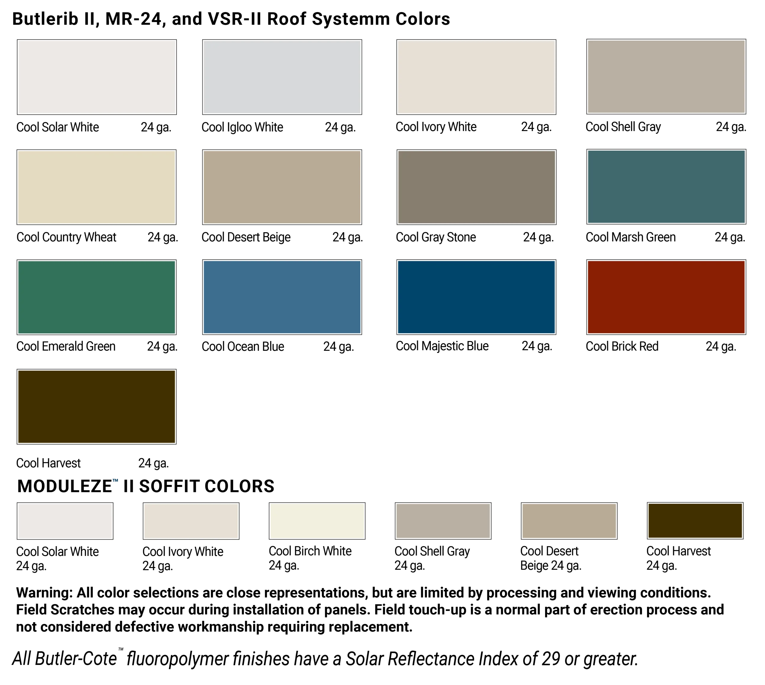 Butler metal roof color charts featuring Butler‑Cote finish options for metal building roof systems