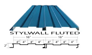 Butler Stylwall Fluted metal wall panel with 4 inch on center ribs providing a board and batt appearance and concealed fastener design