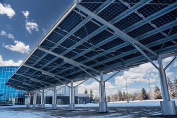 Butler metal building designed as a solar panel carport with durable steel framing and integrated renewable‑energy canopy.