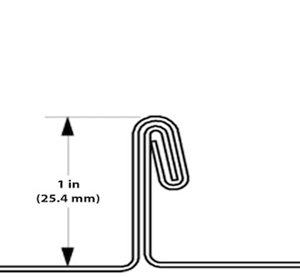 S-5-E clamp compatibility diagram for 1-inch double-fold standing seam metal roof profile showing correct seam engagement geometry