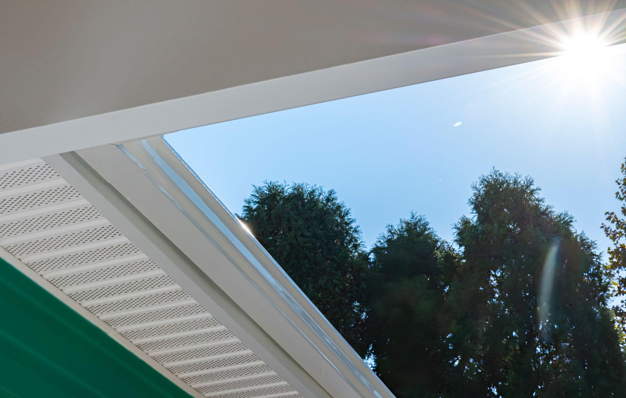 Butler Moduleze II flat soffit eave panel installed on Butler metal building eave projection with concealed fastener finish