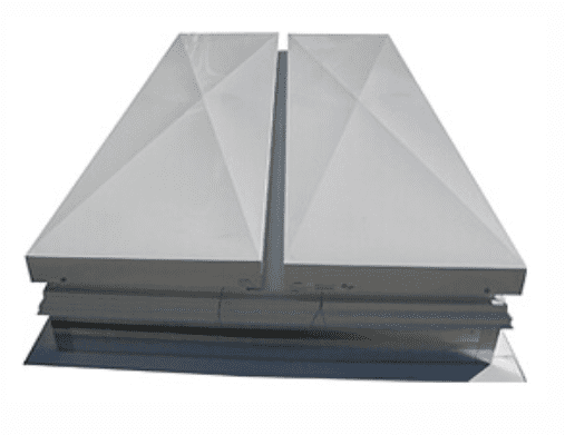 Butler Building UL 793 rated smoke hatch with fusible link activation gas spring controlled opening and galvanized steel twin leaf design for commercial metal building fire safety