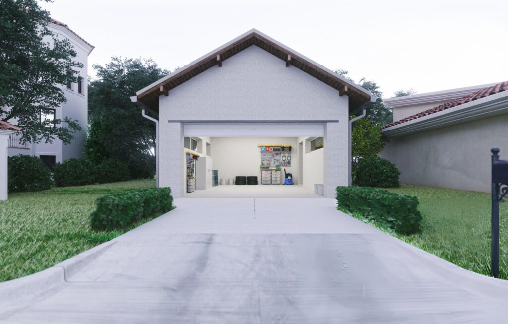 Butler Open Garage With Concrete Driveway