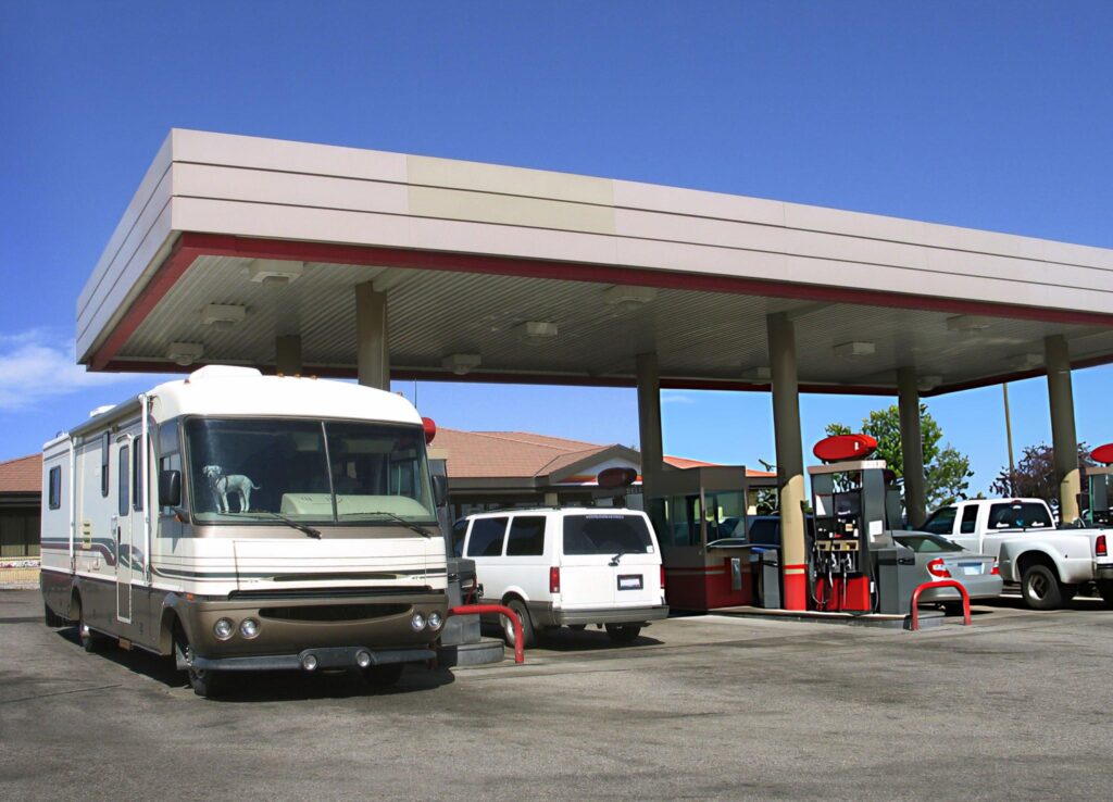 Butler RV in a gas station