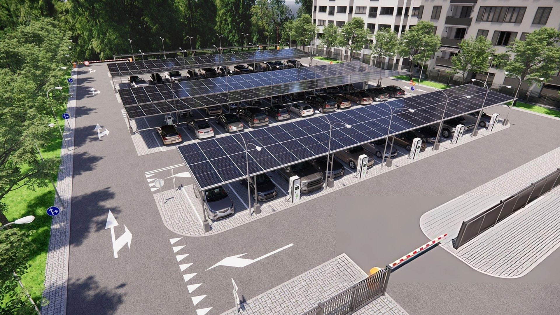 Butler Urban parking lot roof with solar panels
