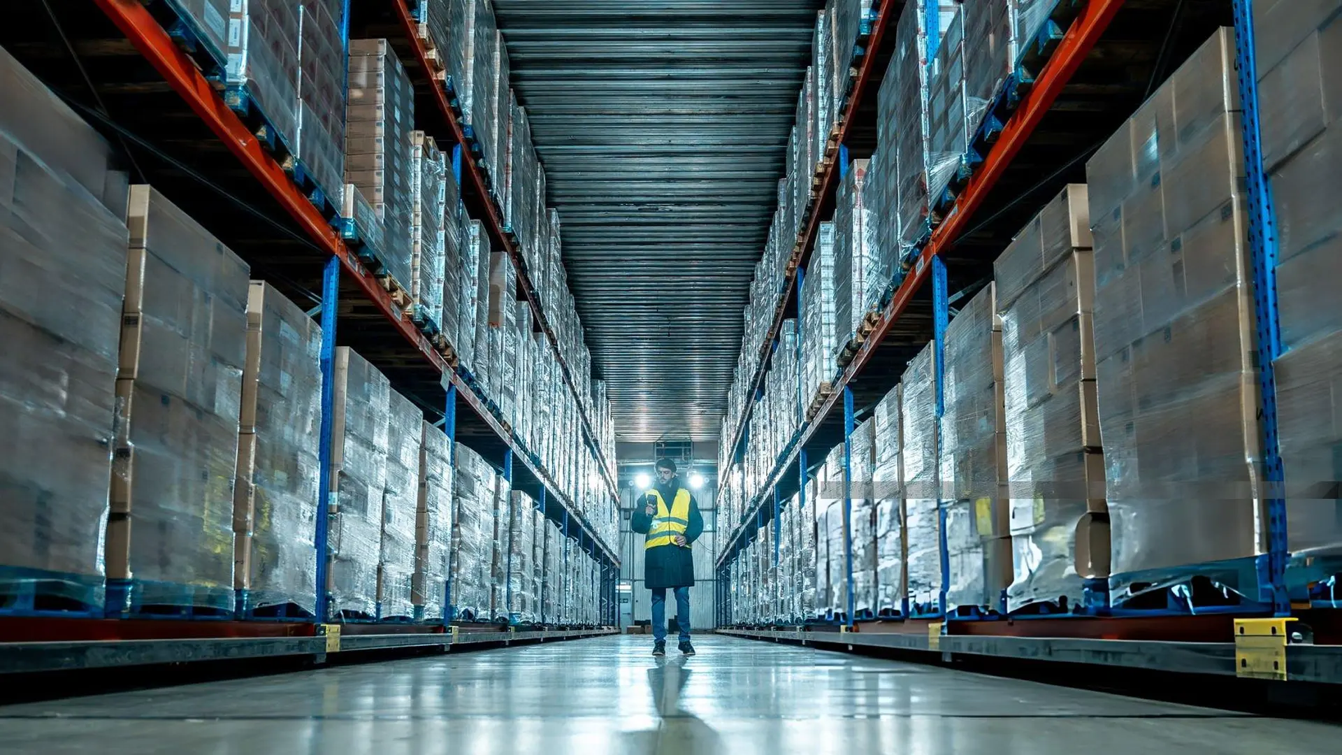 Butler Worker performing inventory check in cold storage warehouse