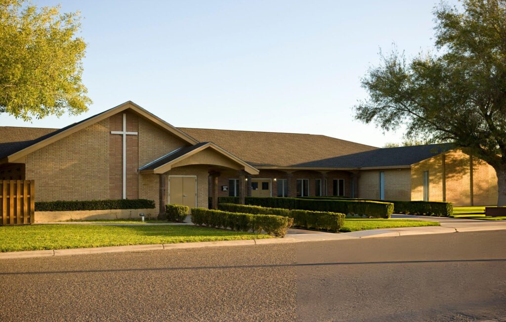 Butler brown brick church with a cross