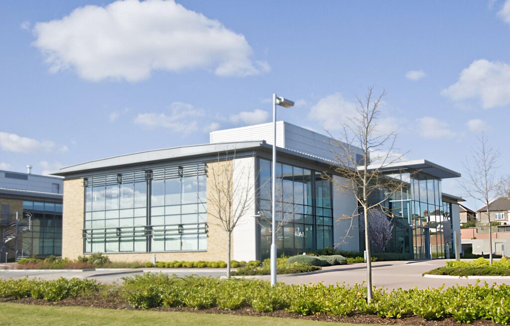 Butler glass walled office building