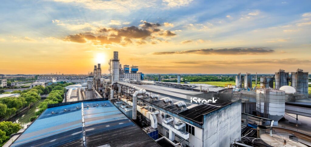 Butler industrial plant at sunset