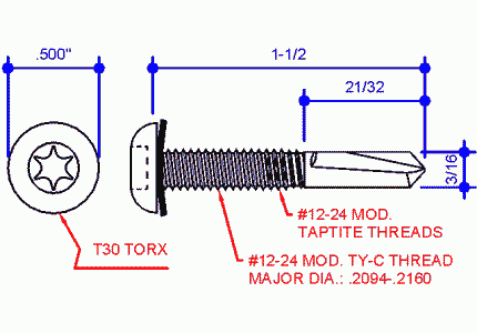 (T-5)#12-24x1 1/2 T-30 Fastener