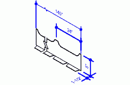 Detailed technical drawing of a profile, showing measurements: height 145", length 24", and width 5". Relevant for construction material specifications.