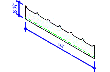 Detailed diagram showing a wavy line with dimensions of 8 1/4 inches in height and 145 inches in length, likely for design specifications.