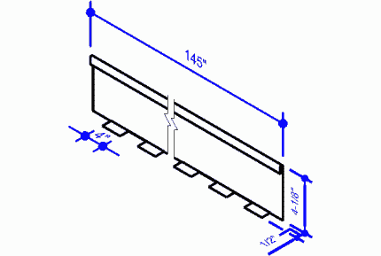Detailed technical drawing of a rectangular component measuring 145 inches in length, with specific dimensions of 4 inches and 4 1/8 inches shown.