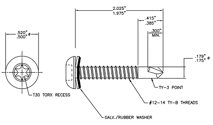 Self Drilling Screw, #12-14 x 2" T-30 (097636 - ###)