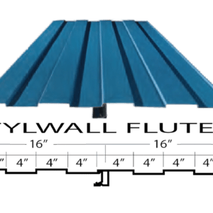 Butler Stylwall Fluted metal wall panel with 4 inch on center ribs providing a board and batt appearance and concealed fastener design