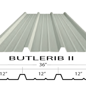 Butlerib II metal wall panel and interior liner panel providing durable exterior protection and a clean interior finish with 1 1/2 inch ribs and Butlercote coating